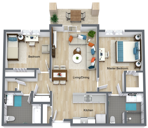 Floor plan for 2 beds, 2 baths, 1015 sqft